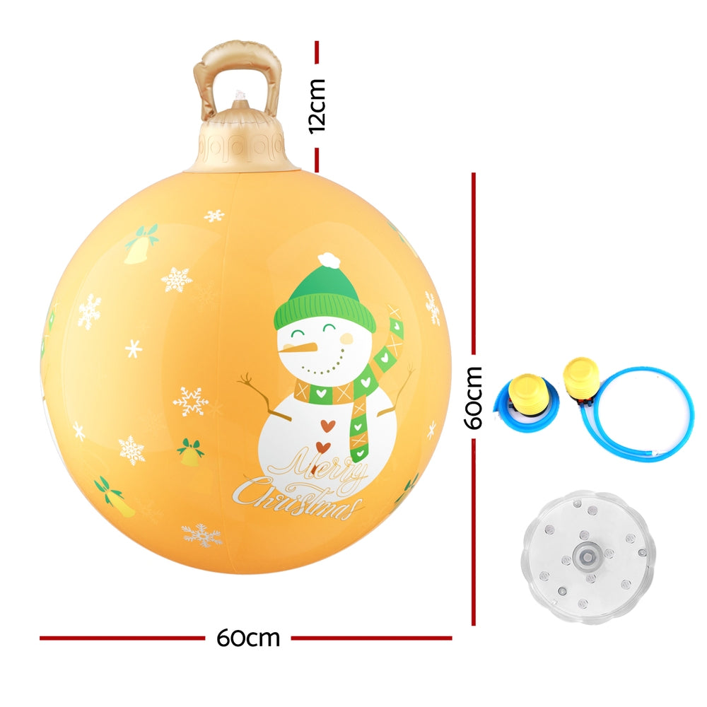 60CM Yellow Inflatable Christmas Bauble with Snowman Design