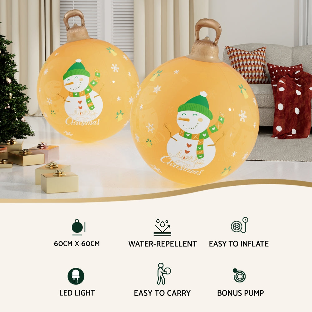 60CM Yellow Inflatable Christmas Bauble with Snowman Design