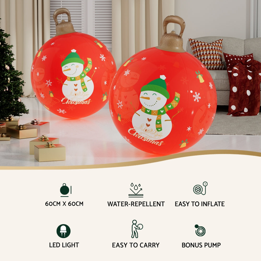 60CM Red Inflatable Christmas Bauble with Snowman Design