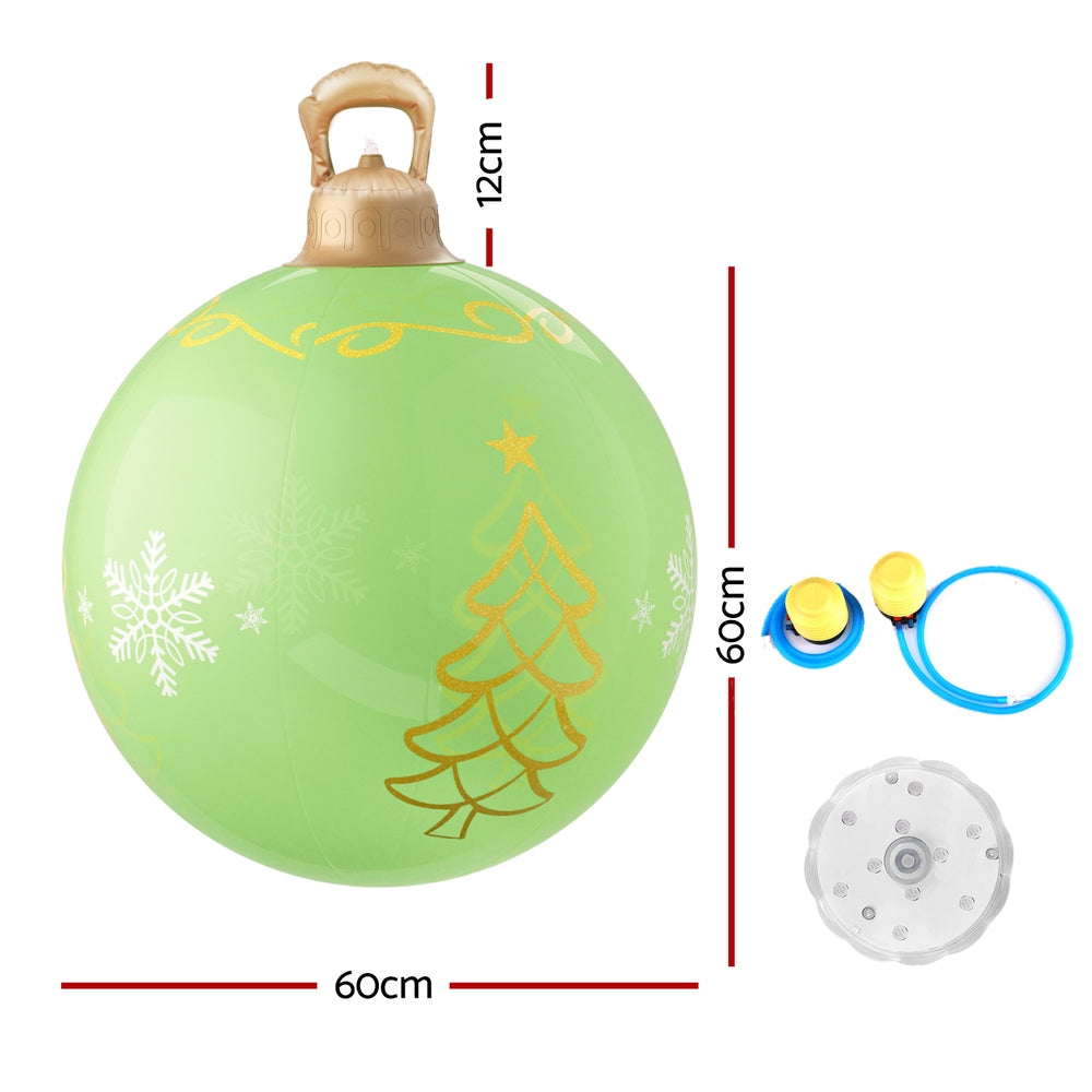 60CM Green Inflatable Christmas Bauble with Tree & Snowflake Design
