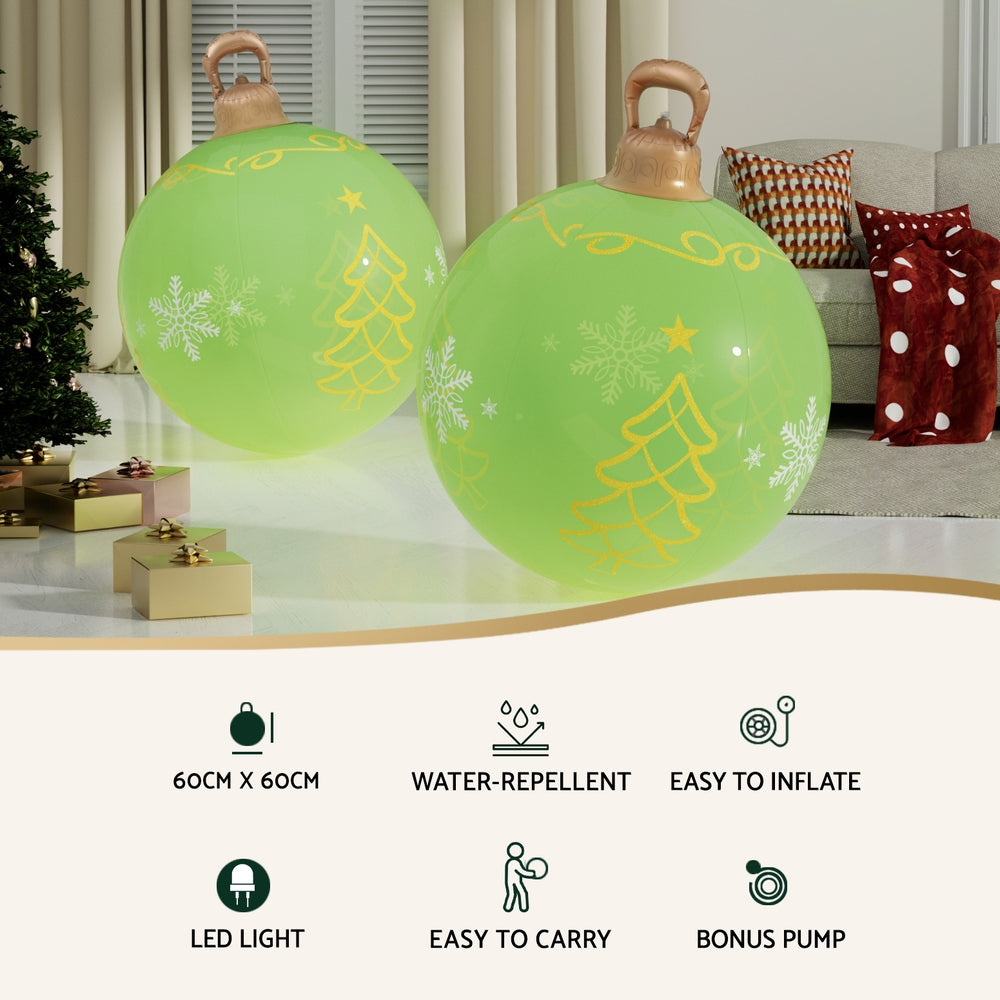 60CM Green Inflatable Christmas Bauble with Tree & Snowflake Design