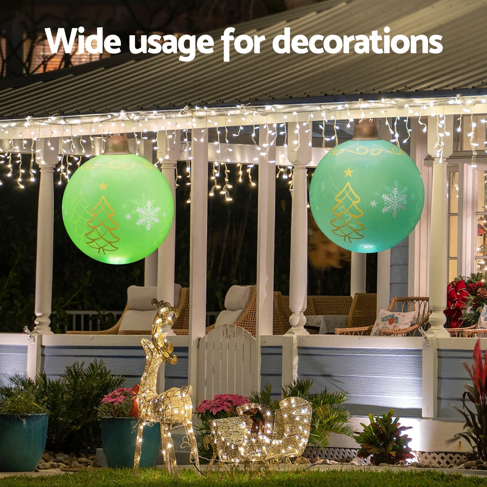60CM Green Inflatable Christmas Bauble with Tree & Snowflake Design