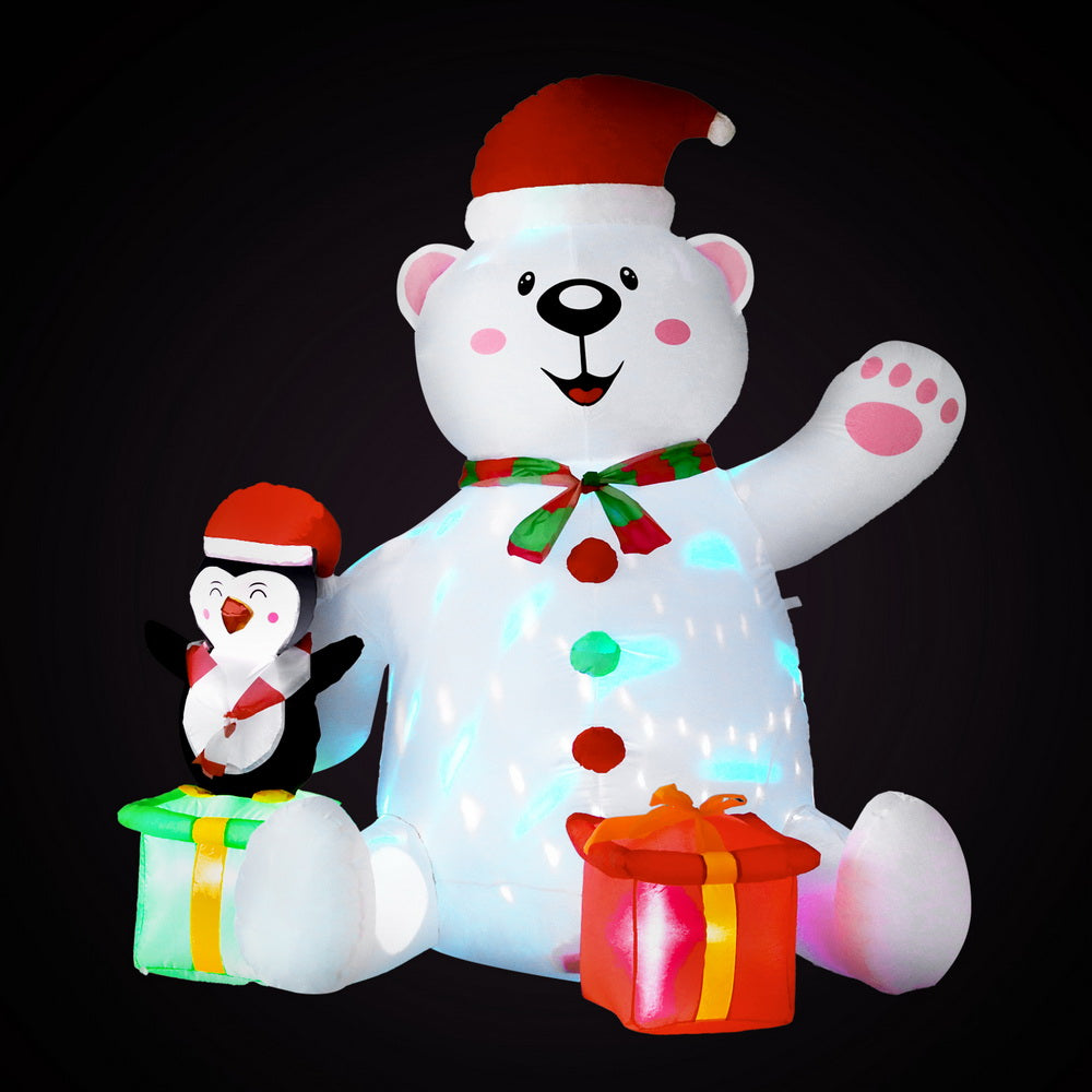 1.8M Polar Bear with Penguin & Present Christmas Inflatable with LED Lights