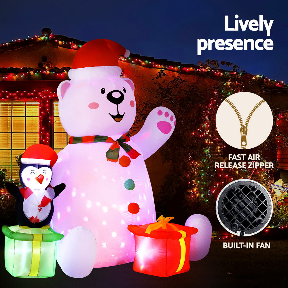 1.8M Polar Bear with Penguin & Present Christmas Inflatable with LED Lights