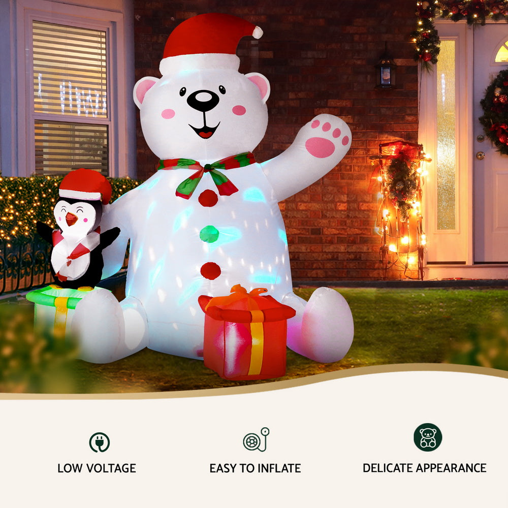 1.8M Polar Bear with Penguin & Present Christmas Inflatable with LED Lights