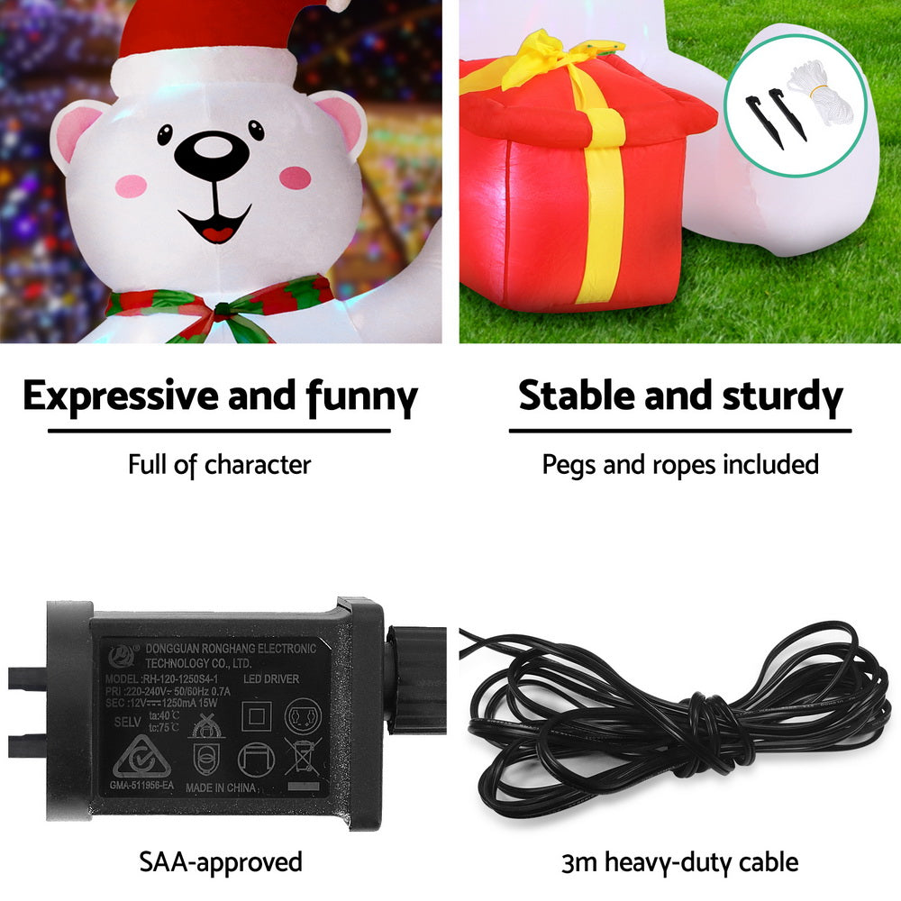 1.8M Polar Bear with Penguin & Present Christmas Inflatable with LED Lights