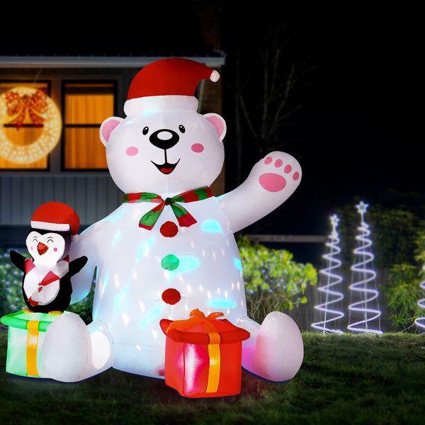 1.8M Christmas Inflatable Bear Display – 3 Cold White LED Lights