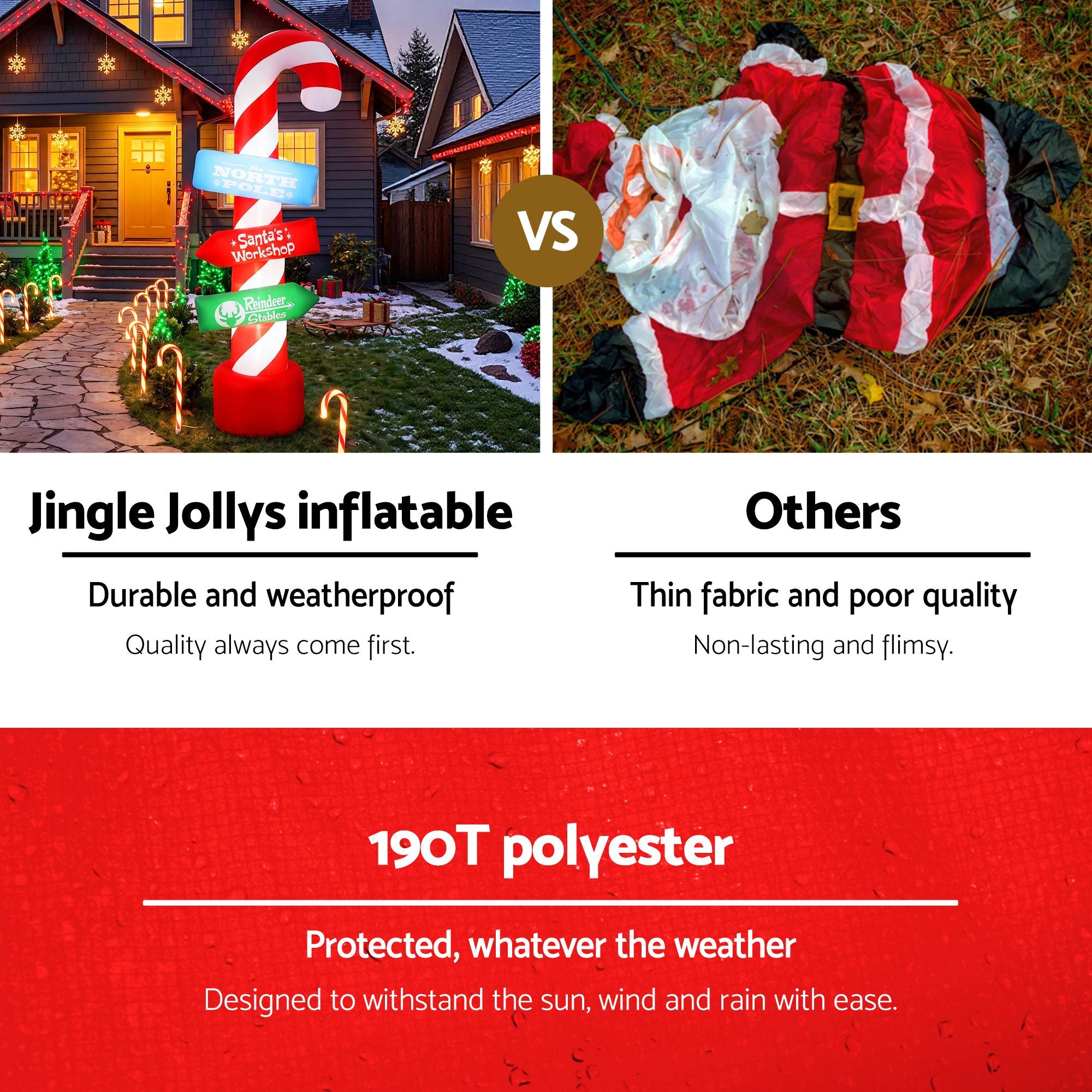 2.4M Candy Cane Signpost Inflatable with LED Lights
