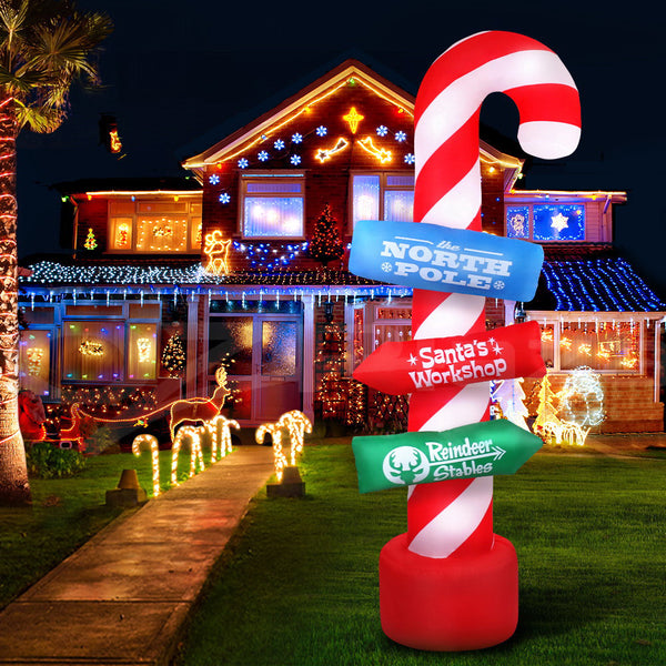 2.4M Christmas Inflatable Candy Cane Pole Display – 3 Cold White LED Lights