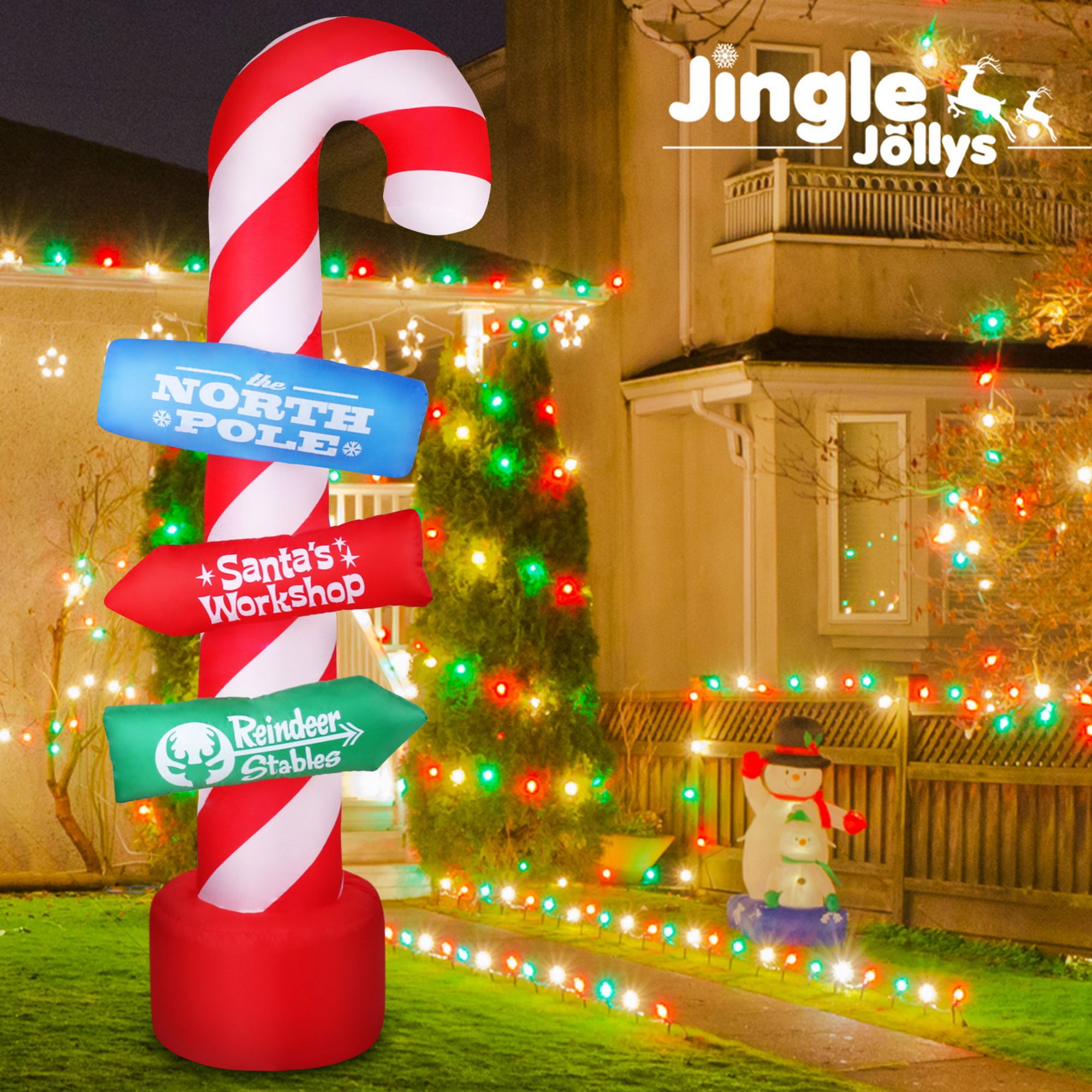 2.4M Candy Cane Signpost Inflatable with LED Lights