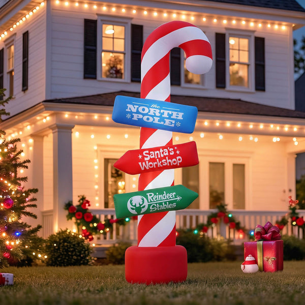 2.4M Candy Cane Signpost Inflatable with LED Lights