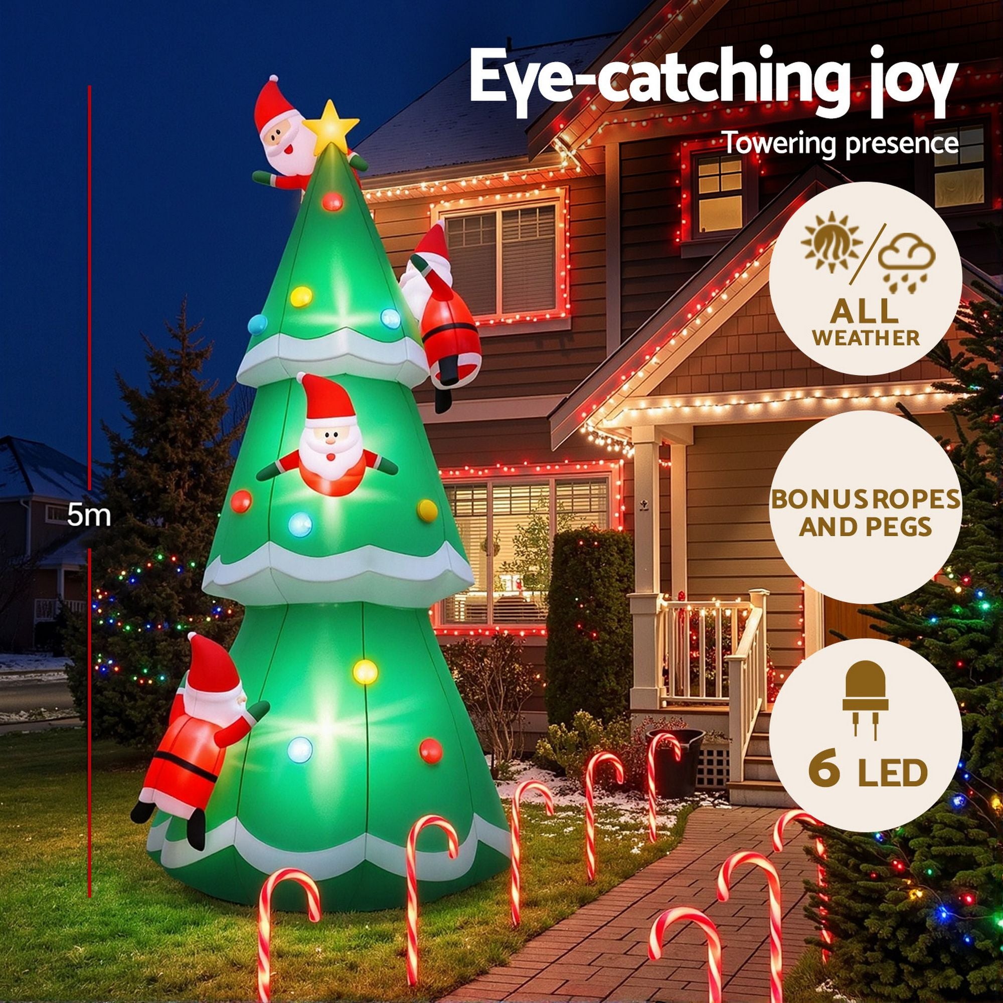 5M Giant Christmas Tree with Climbing Santas Inflatable with LED Lights
