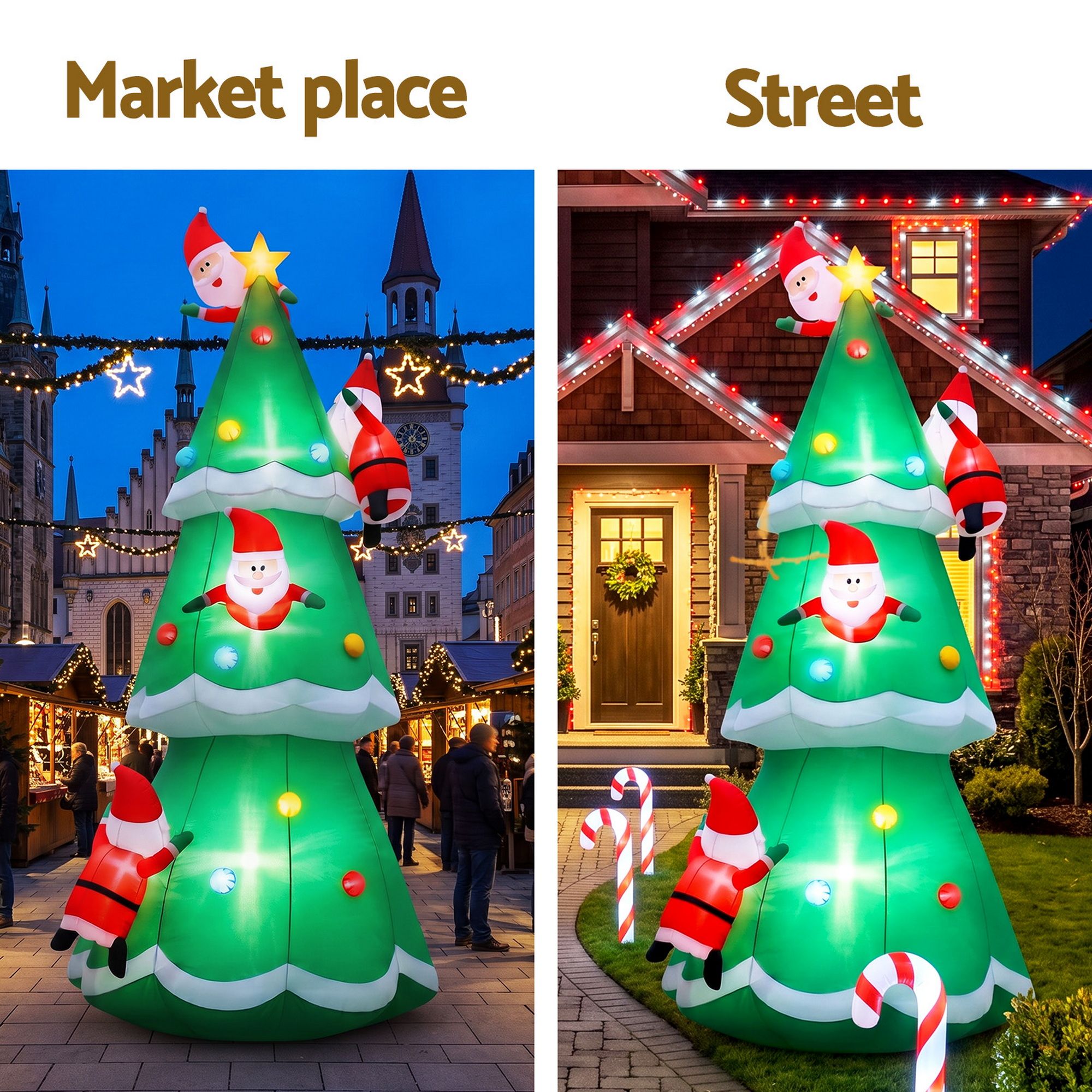 5M Giant Christmas Tree with Climbing Santas Inflatable with LED Lights