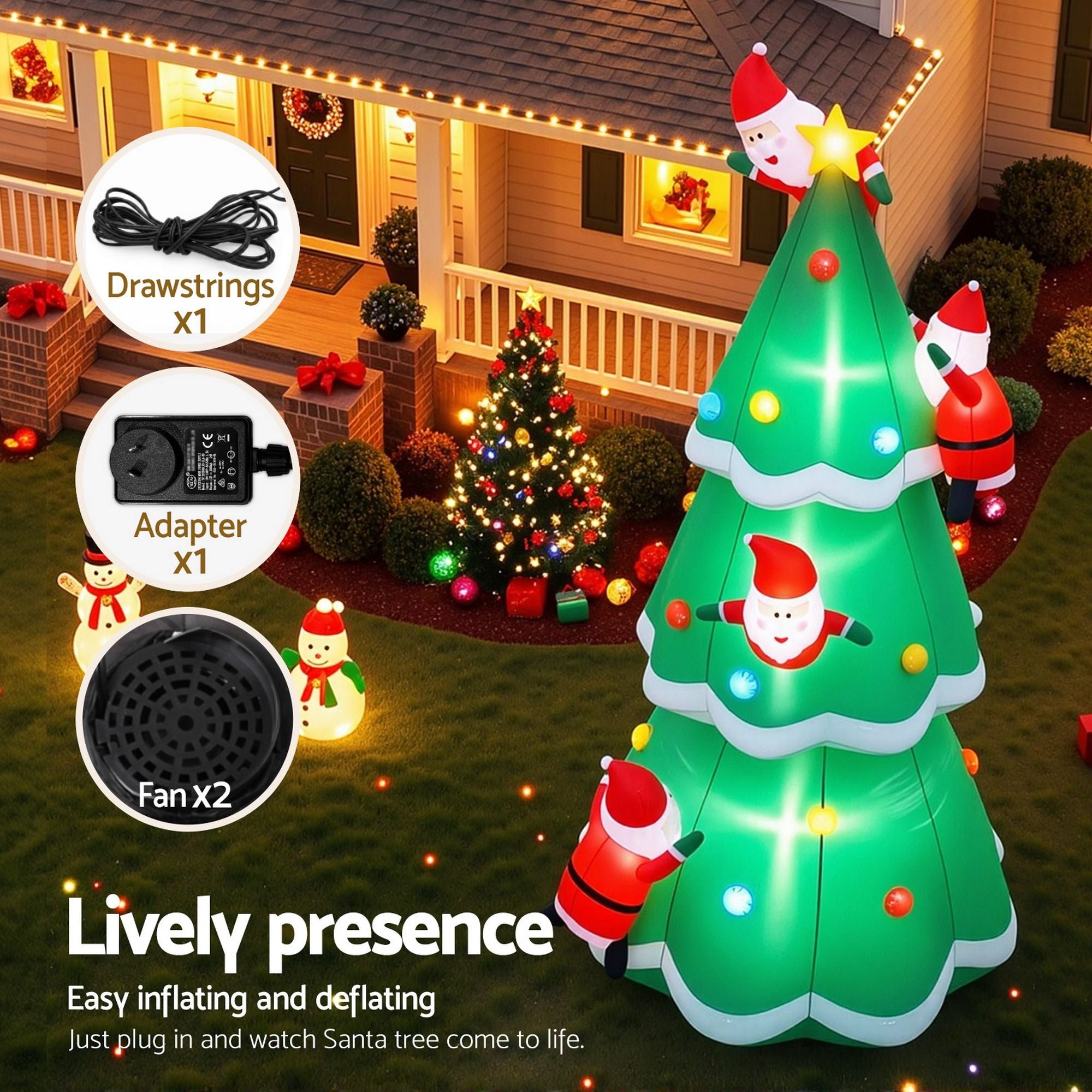 5M Giant Christmas Tree with Climbing Santas Inflatable with LED Lights