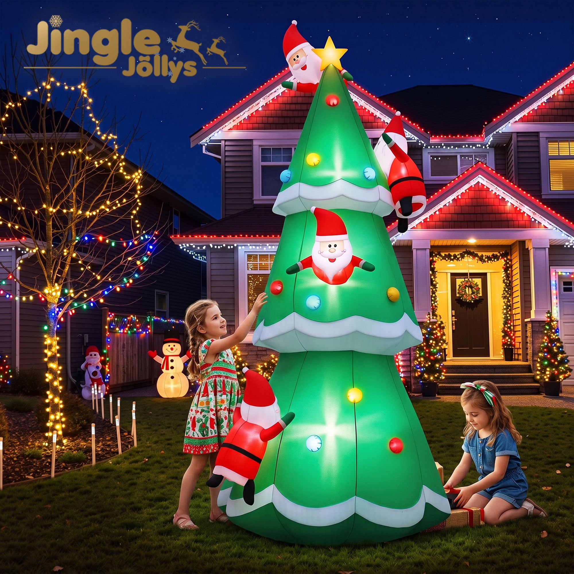 5M Giant Christmas Tree with Climbing Santas Inflatable with LED Lights