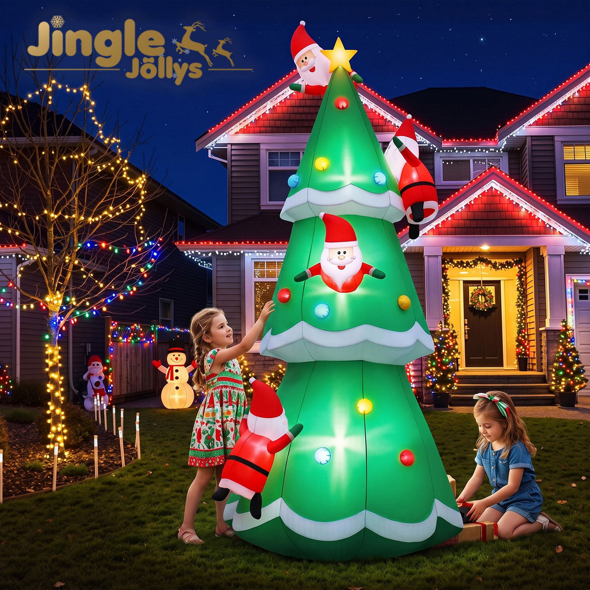 5M Giant Christmas Tree with Climbing Santas Inflatable with LED Lights