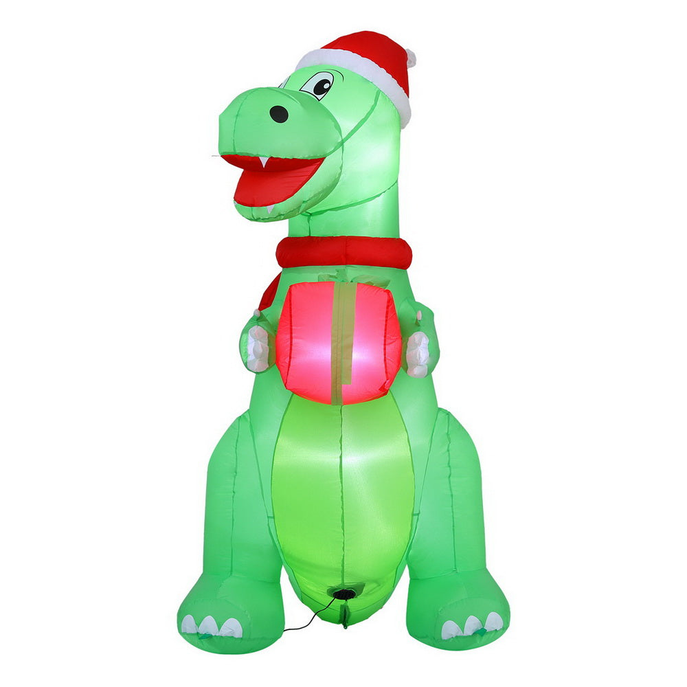 1.8M Christmas Dinosaur Inflatable with Present – LED Illuminated