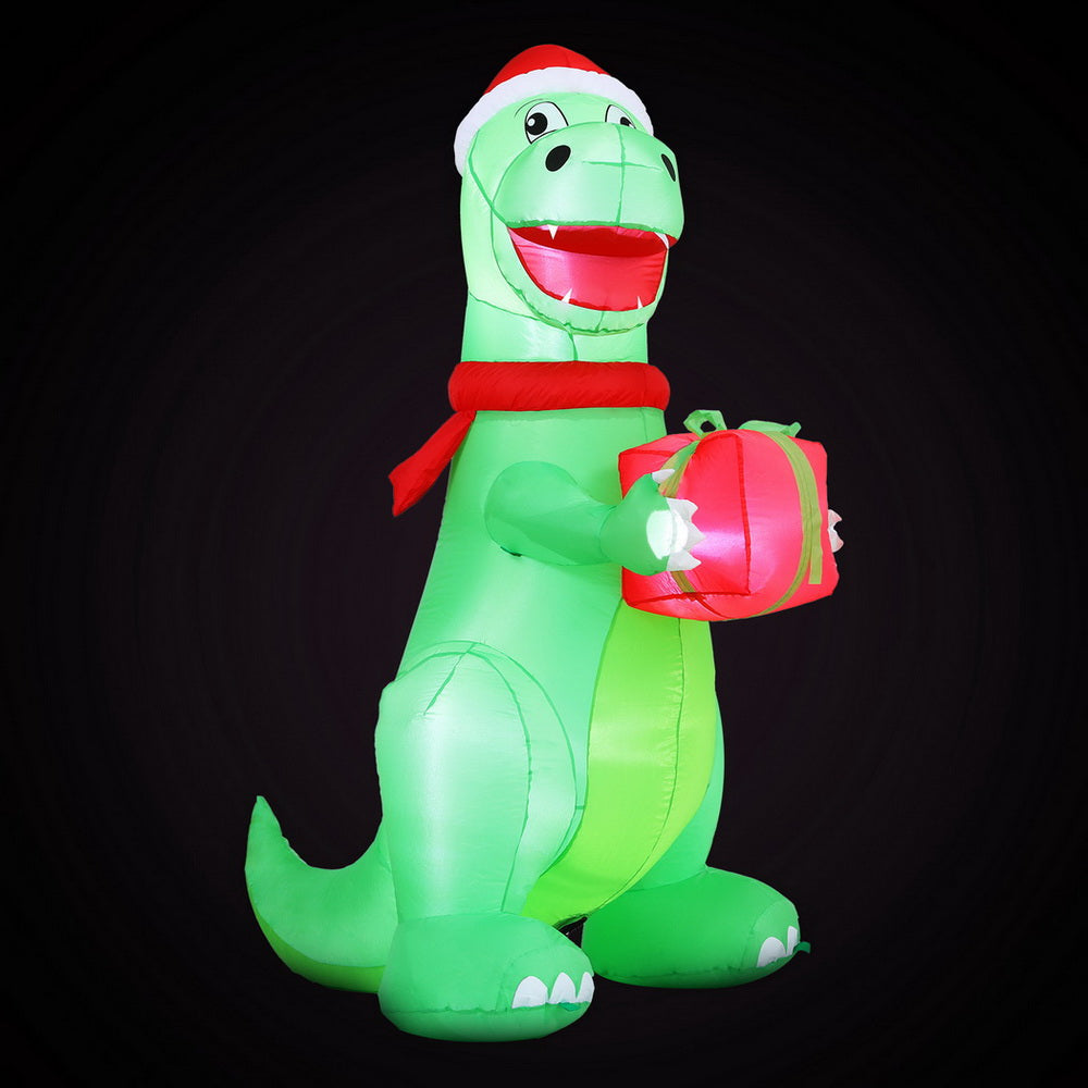 1.8M Christmas Dinosaur Inflatable with Present – LED Illuminated
