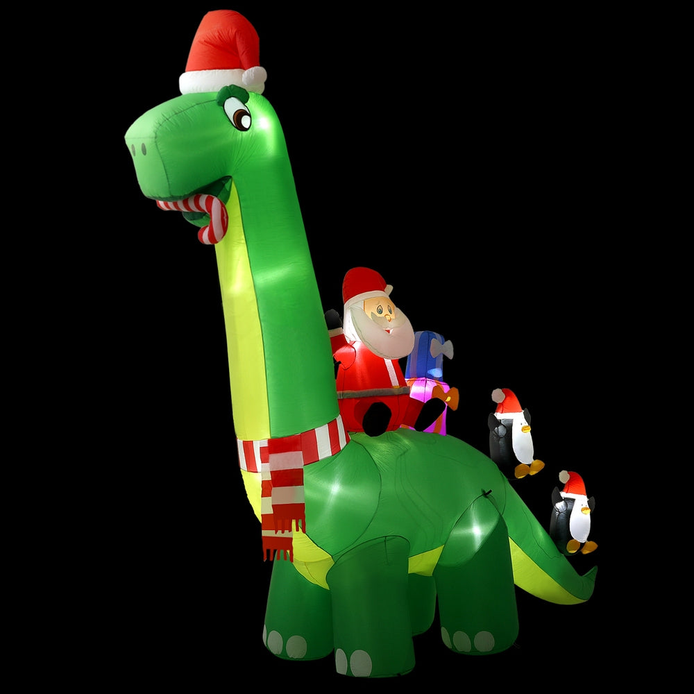 3.8M Giant Christmas Dinosaur Inflatable with Santa & Penguins