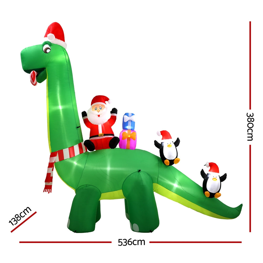 3.8M Giant Christmas Dinosaur Inflatable with Santa & Penguins