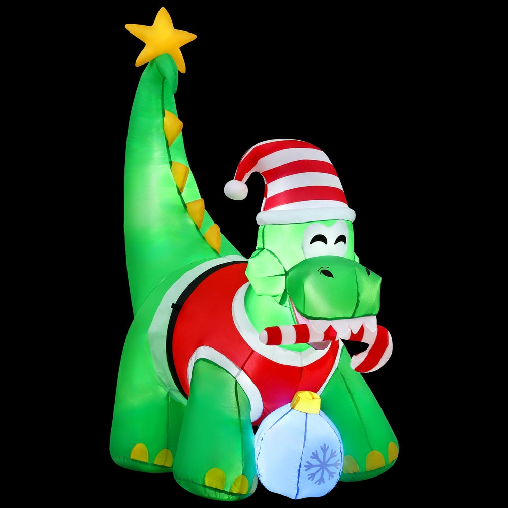 1.86M Christmas Dinosaur Inflatable with Scarf & Bauble – 4 LEDs