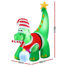 1.86M Christmas Dinosaur Inflatable with Scarf & Bauble – 4 LEDs
