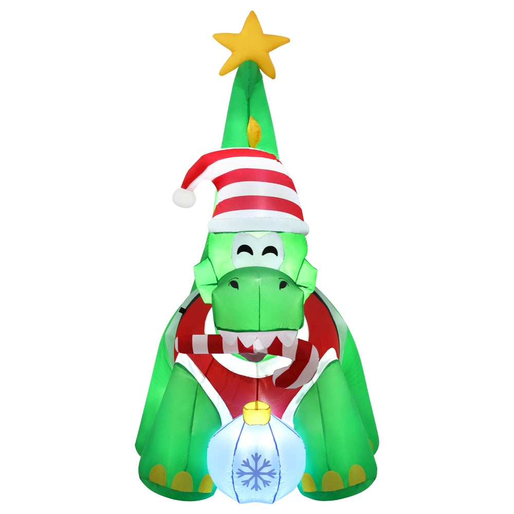 1.86M Christmas Dinosaur Inflatable with Scarf & Bauble – 4 LEDs