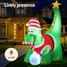 1.86M Christmas Dinosaur Inflatable with Scarf & Bauble – 4 LEDs