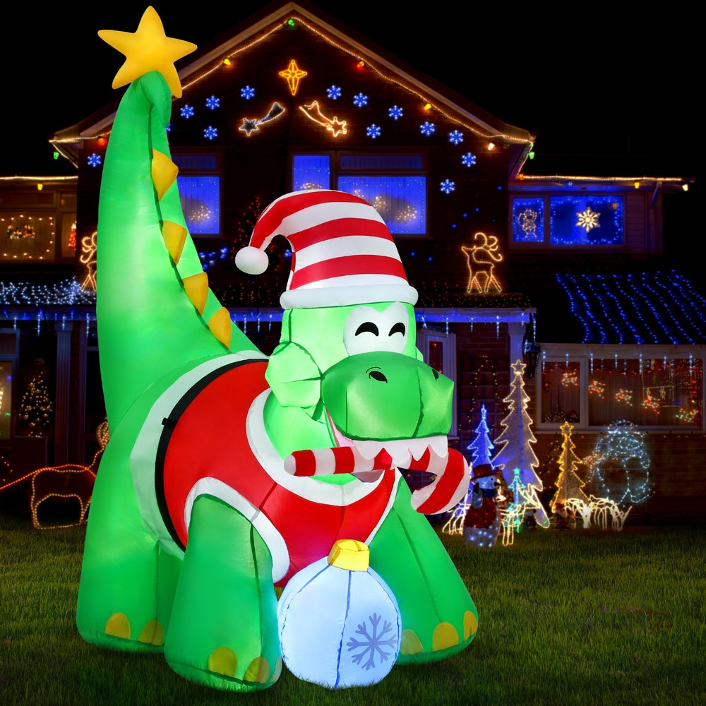 1.86M Christmas Inflatable Dinosaur Display – 4 Cold White LED Lights