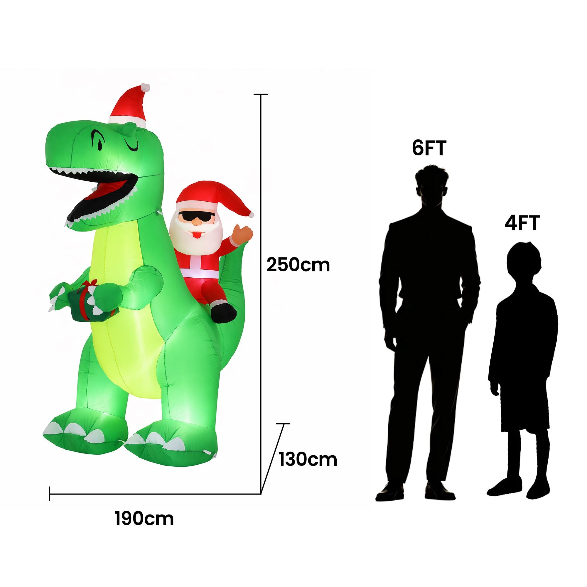 2.5M Santa Riding Dinosaur Christmas Inflatable with LED Lights