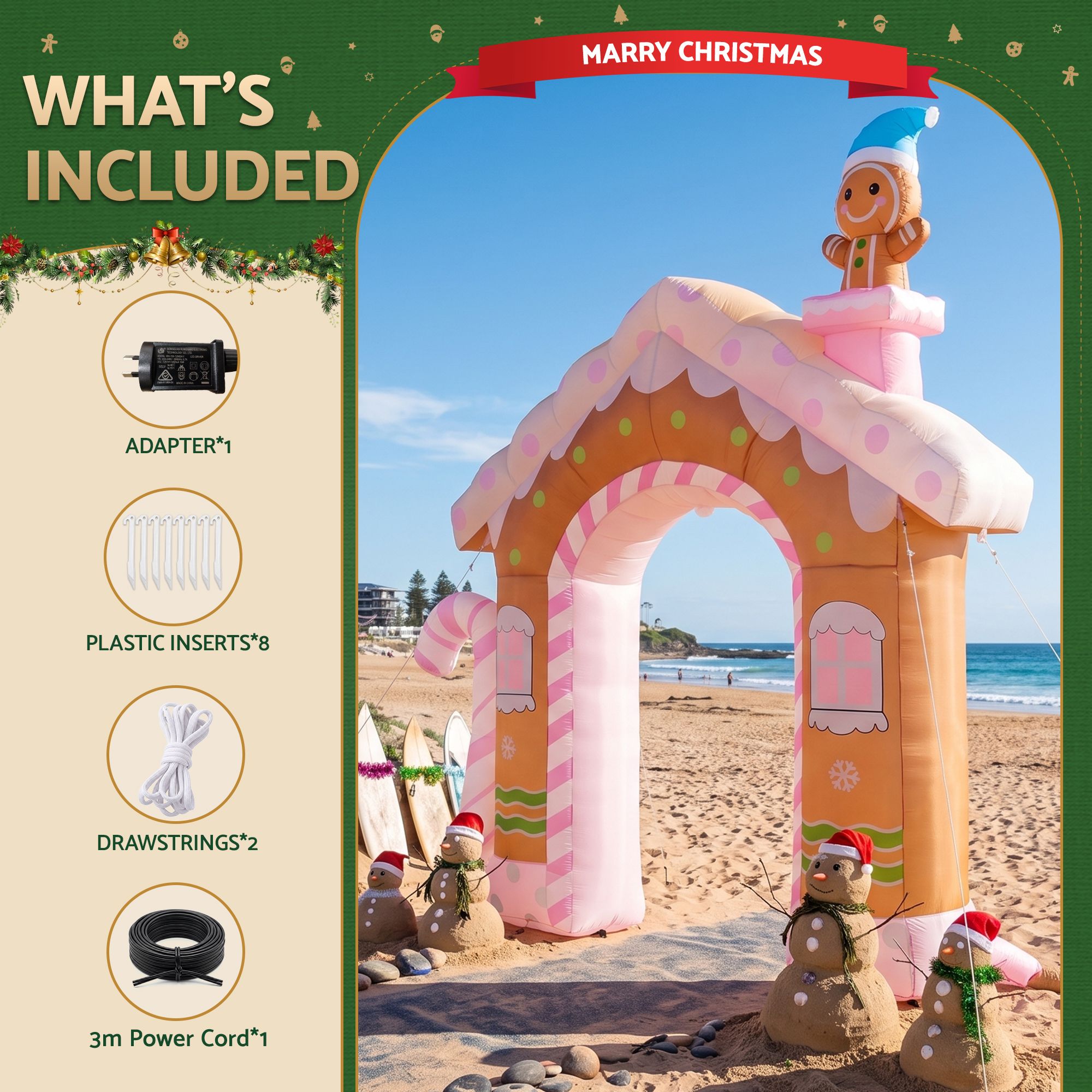 3.2M Gingerbread House Christmas Arch Inflatable with Gingerbread Boy