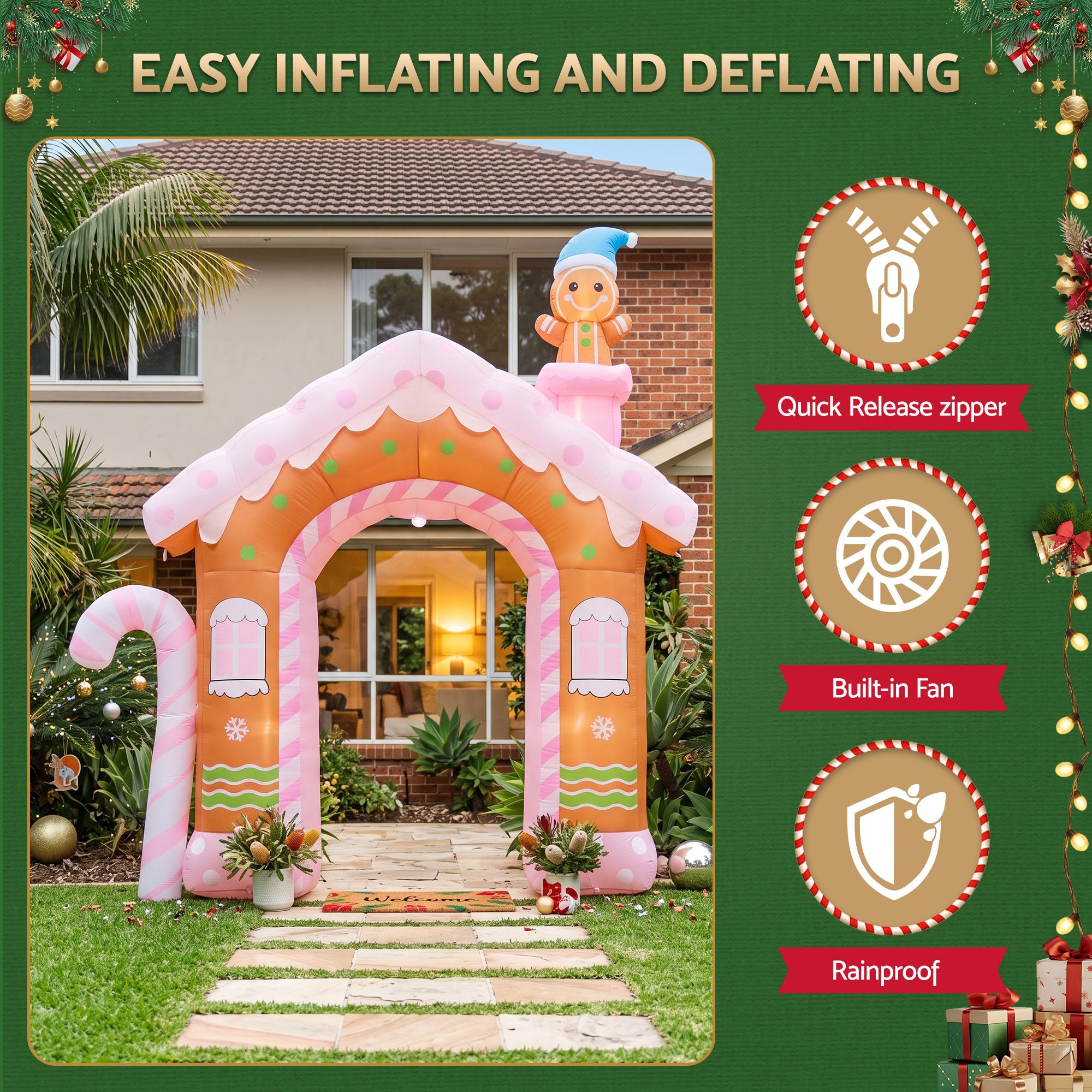 3.2M Gingerbread House Christmas Arch Inflatable with Gingerbread Boy
