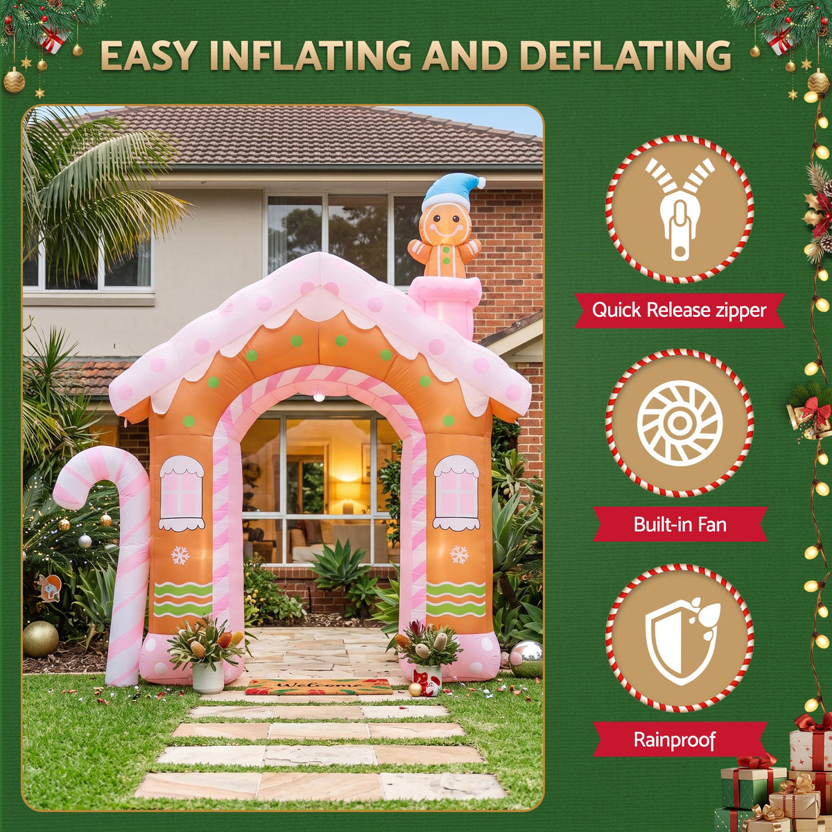 3.2M Gingerbread House Christmas Arch Inflatable with Gingerbread Boy