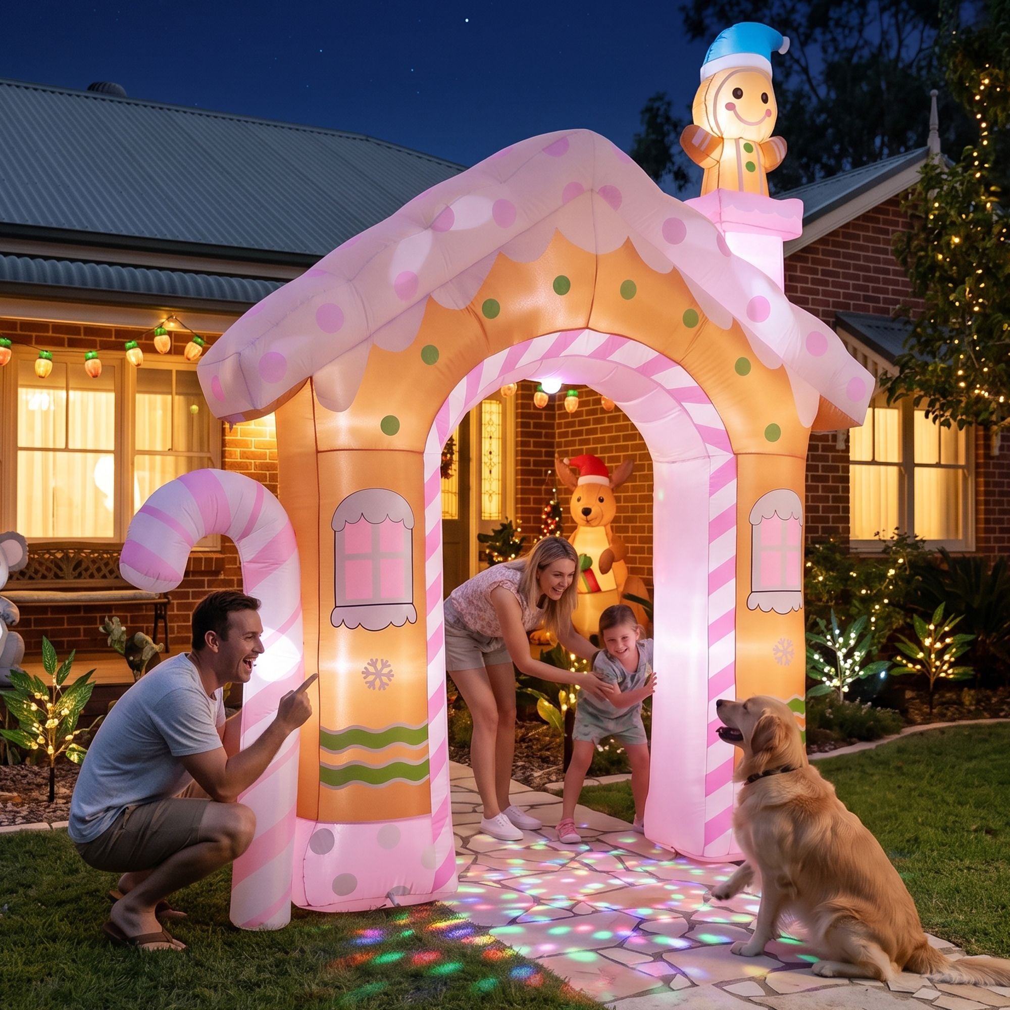 3.2M Gingerbread House Christmas Arch Inflatable with Gingerbread Boy