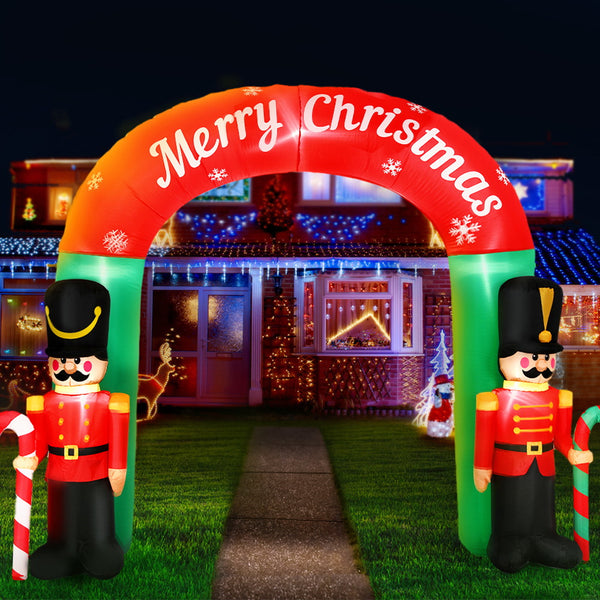 2.4M Christmas Inflatable Nutcracker Archway Display – 5 Cold White LED Lights