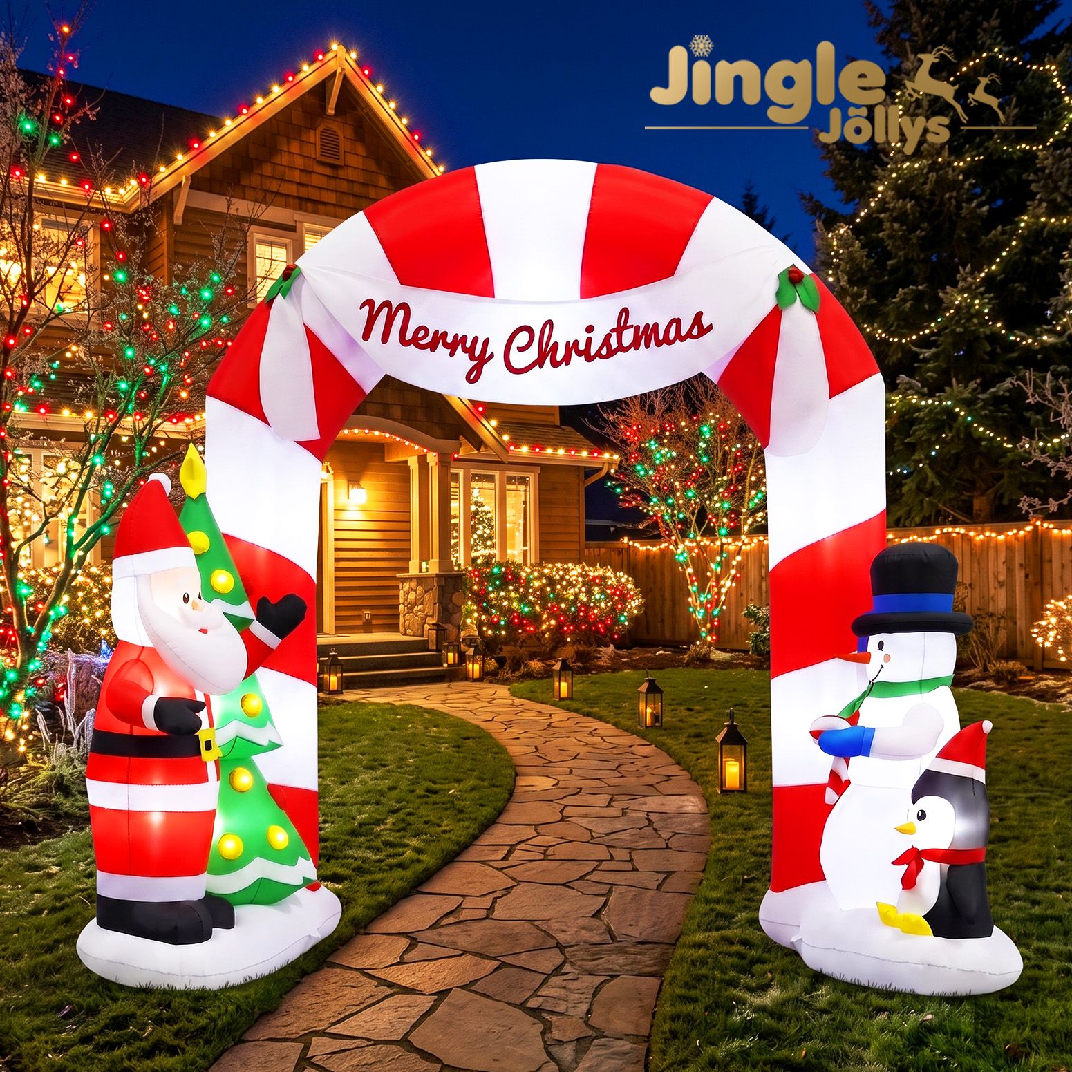 2.4M Santa, Snowman & Penguin Archway Inflatable with LED Lights