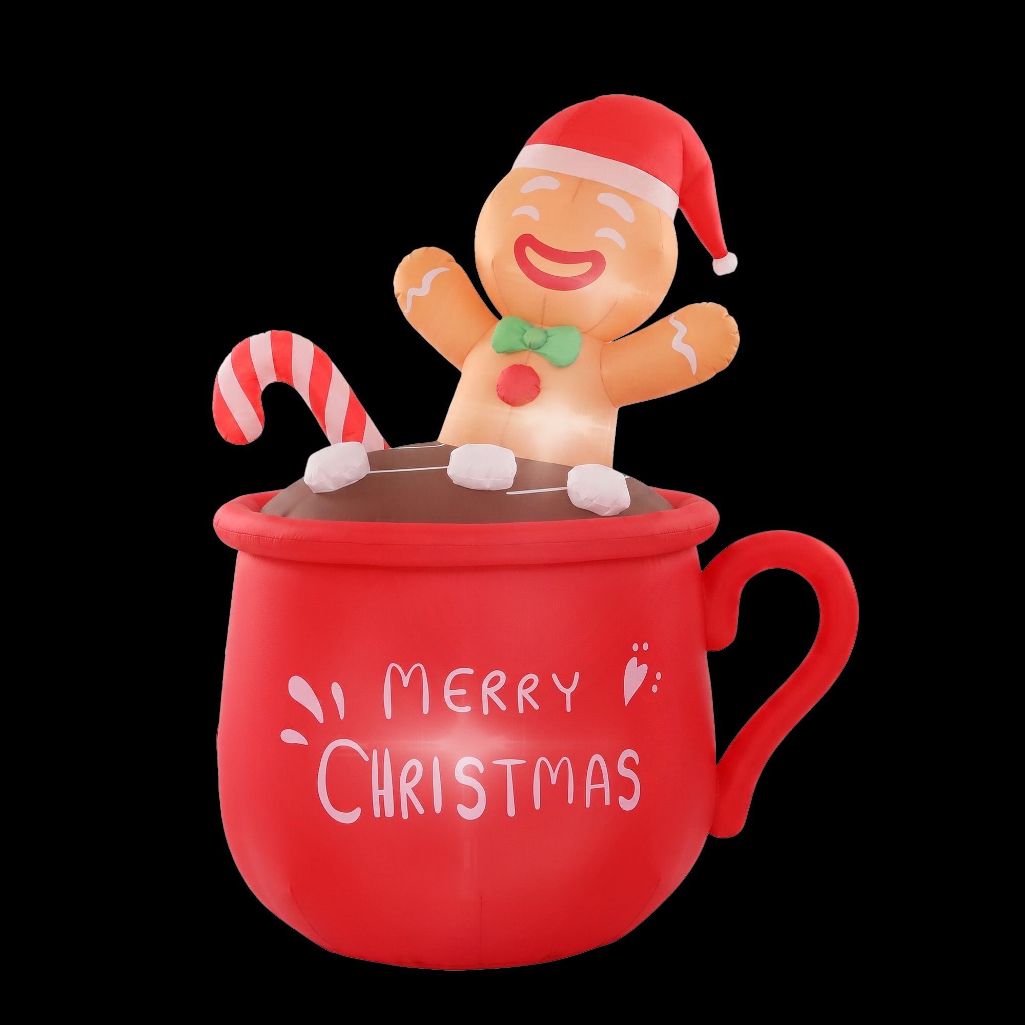1.95M Gingerbread Man in Merry Christmas Mug Inflatable with LED Lights