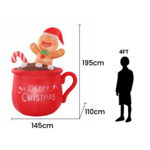 1.95M Gingerbread Man in Merry Christmas Mug Inflatable with LED Lights