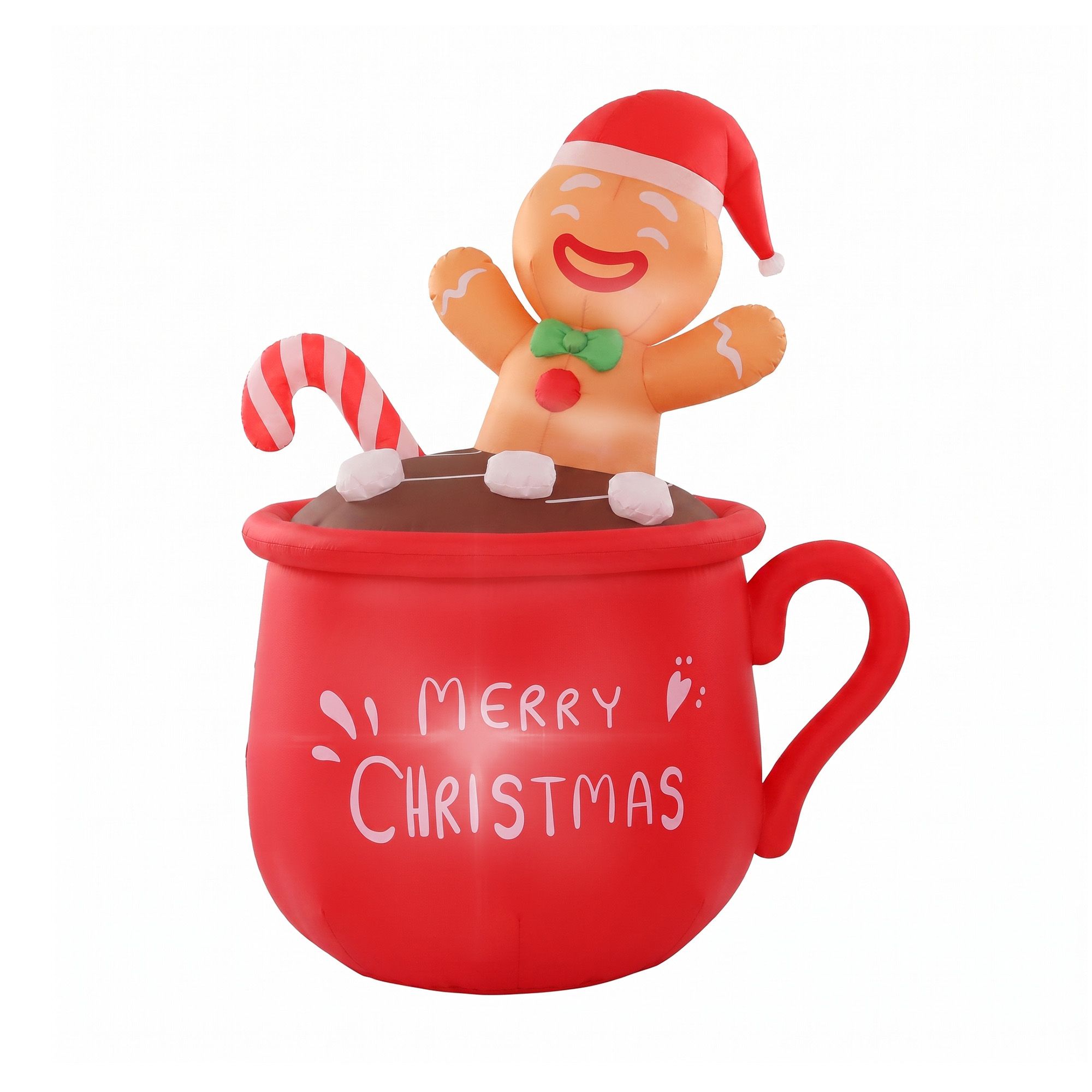 1.95M Gingerbread Man in Merry Christmas Mug Inflatable with LED Lights