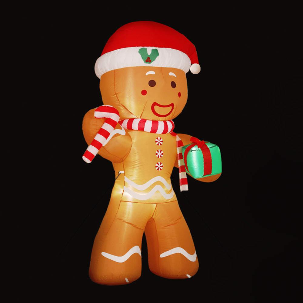 2.4M Gingerbread Man Christmas Inflatable with Present & LED Lights