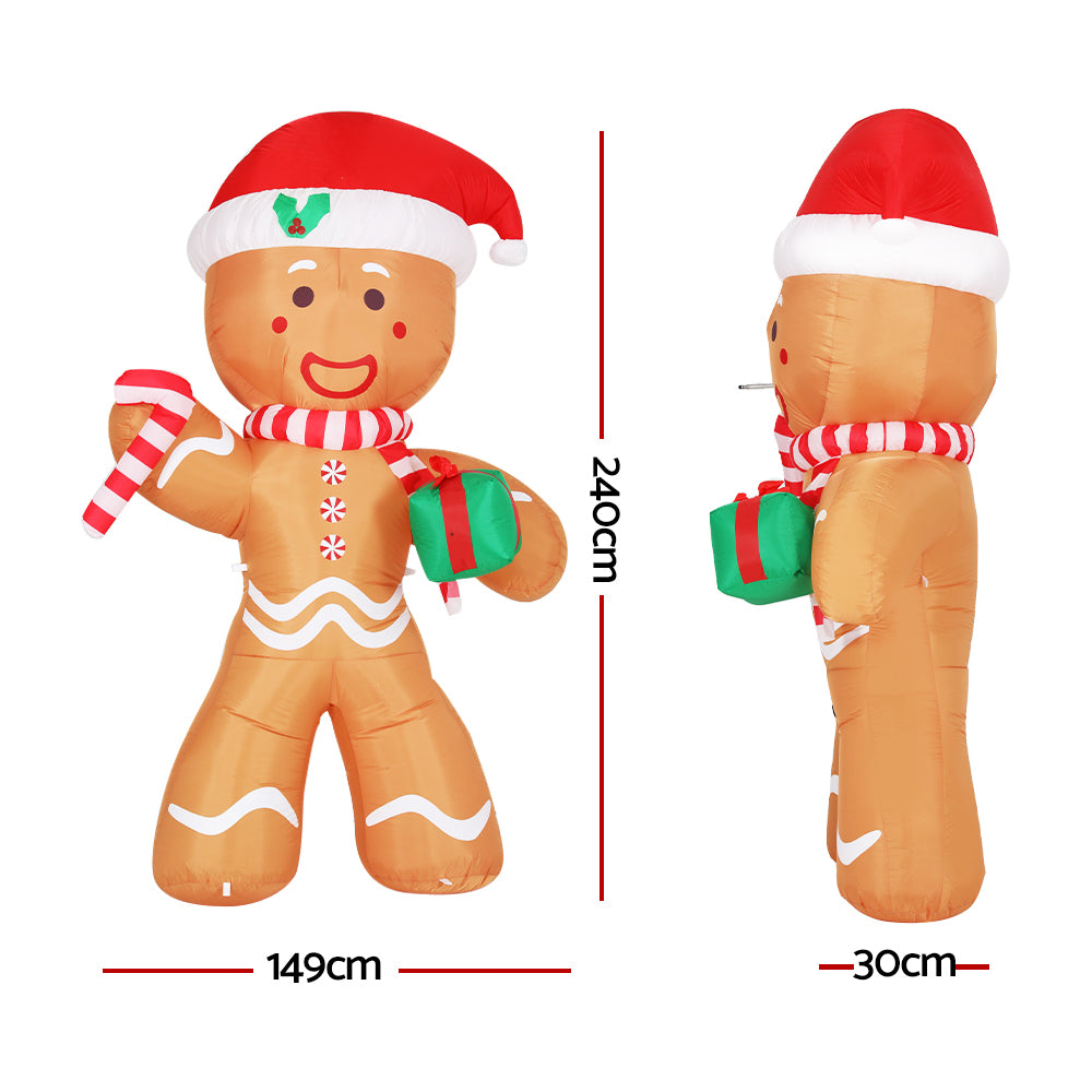 2.4M Gingerbread Man Christmas Inflatable with Present & LED Lights