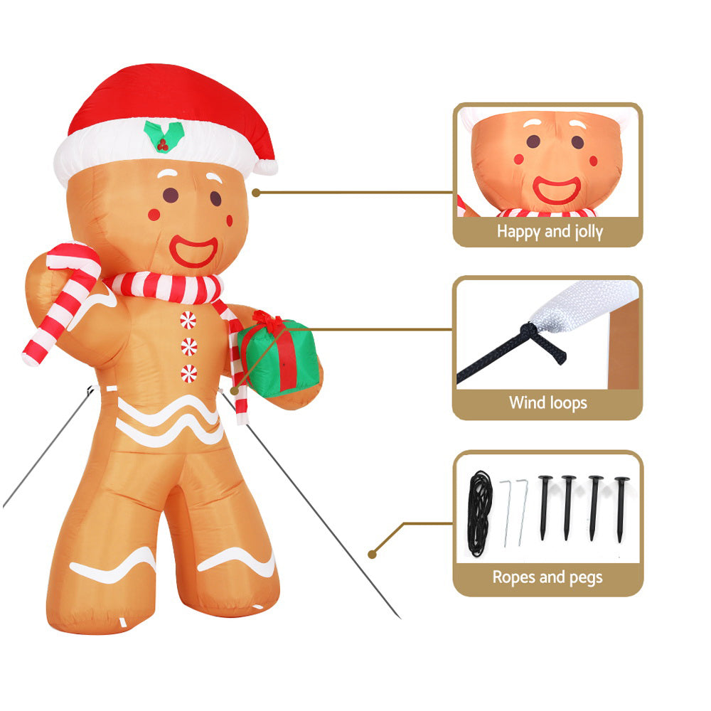 2.4M Gingerbread Man Christmas Inflatable with Present & LED Lights