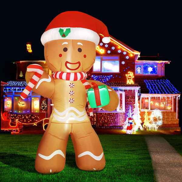 2.4M Christmas Inflatable Gingerbread Man Display – 3 Cold White LED Lights