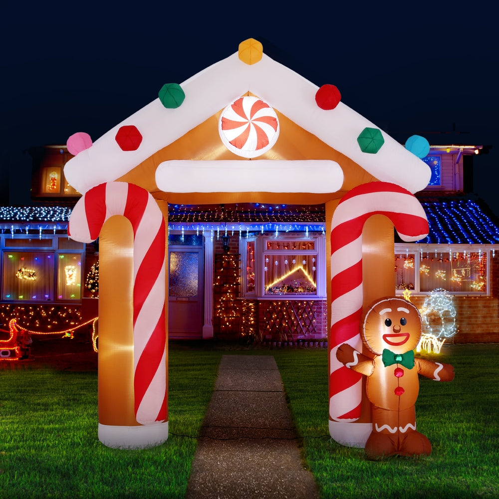 2.85M Christmas Inflatable Gingerbread Archway Display – 5 Cold White LED Lights