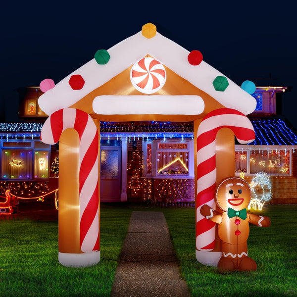 2.85M Christmas Inflatable Gingerbread Archway Display – 5 Cold White LED Lights
