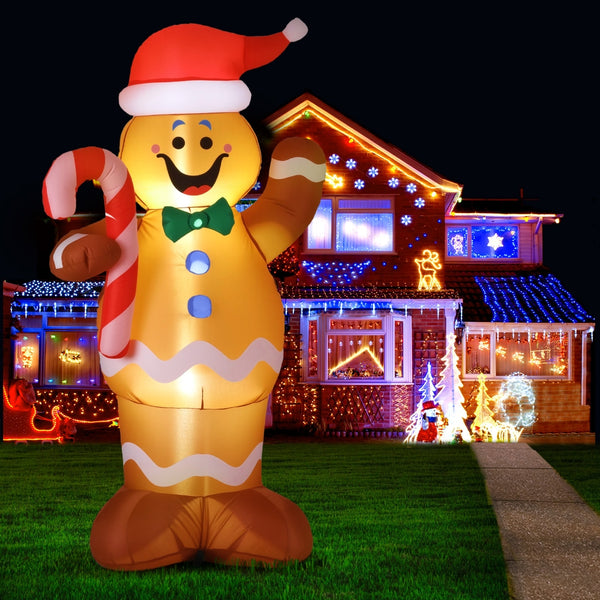 1.5M Gingerbread Man with Candy Cane Christmas Inflatable with LED Lights