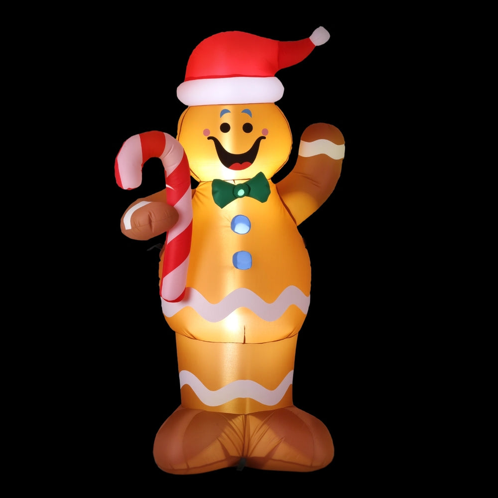 1.5M Gingerbread Man with Candy Cane Christmas Inflatable with LED Lights