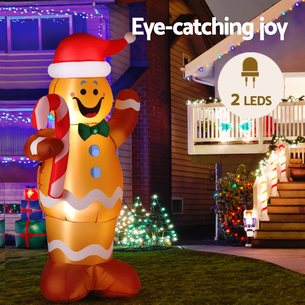 1.5M Gingerbread Man with Candy Cane Christmas Inflatable with LED Lights