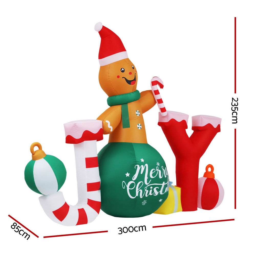 3M Gingerbread Man with JOY Christmas Inflatable & LED Lights