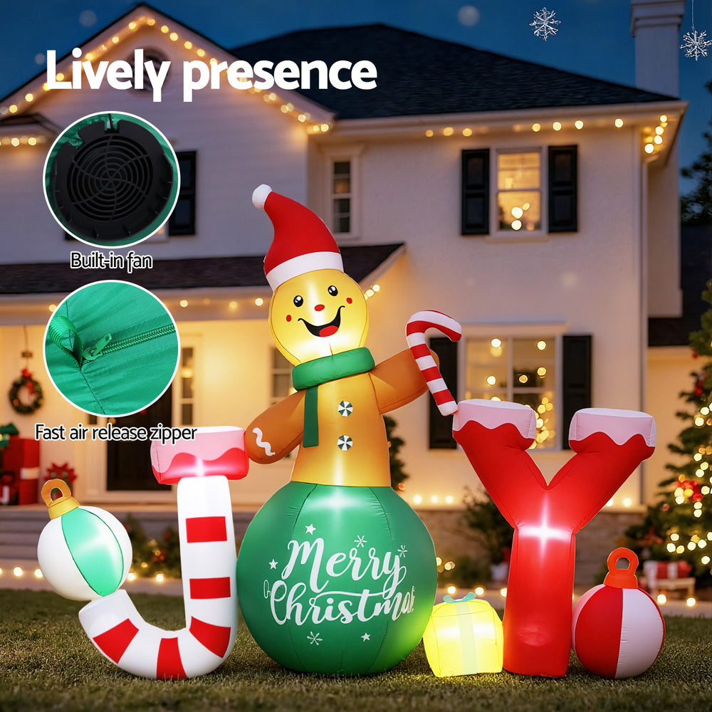 3M Gingerbread Man with JOY Christmas Inflatable & LED Lights